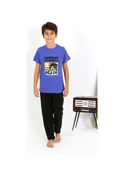 Akbeniz Erkek Çocuk Kısa Kol Penye Pijama Takım 20758 Saks