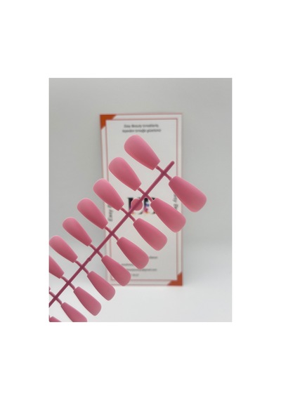 24 Adet Renkli Orta Uzun Küt Takma Tırnak 1135 Pembe