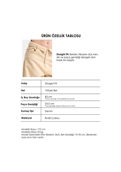 Itsbasic Kadın Bej 6s6-57 Straight Fit Kemer Detaylı Özel Tasarım Denim Jean