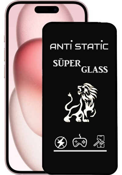 Pp Apple iPhone 15 Uyumlu Anti Static Toz Tutmayan Çerçeveli Ekran Koruyucu Cam