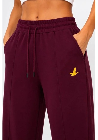 Efnaz Style Osy Modal Yumuşak Dokulu Cima Dikişli Nakışlı Cepli Oversize Bol Paça Eşofman Altı - Bordo