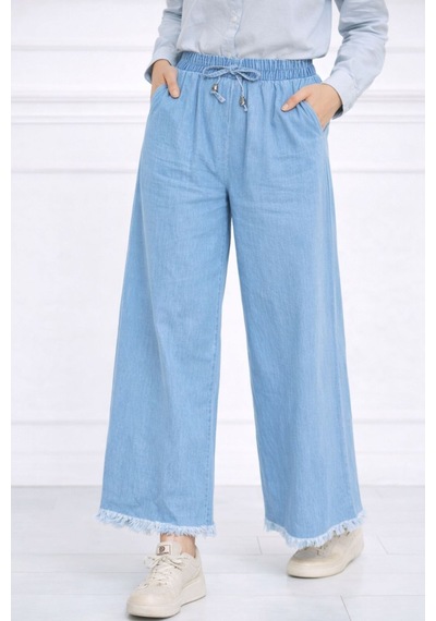 Hira Life Fashion Kadın Paçaları Püsküllü Ve Önü Bağcıklı Kot Kumaş Salaş Pantolon Mavi Mavi Hira Life Fashion Kadın Paçaları Püsküllü Ve Önü Bağcıklı Kot Kumaş Salaş Pantolon Mavi Mavi
