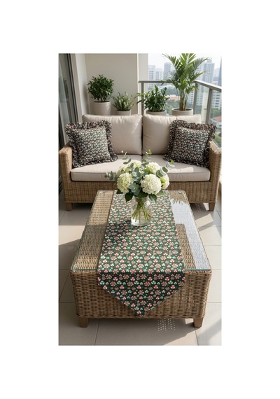 %100 Pamuk Siyah Şeker Desenli Kumaş Üçgen Runner 40x110 Siyah - 891036095 Siyah