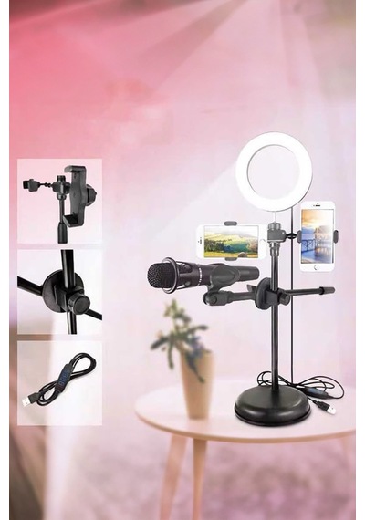 Thentech Profesyonel Aydınlatmalı Telefon Ve Mikrofon Tutuculu Ayaklı Tripod Rıng Led