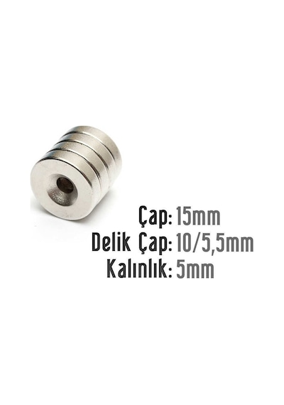 10 Adet 15Mm X 10-5Mm X 5Mm Havşa Delikli Güçlü Neodyum Miknatis