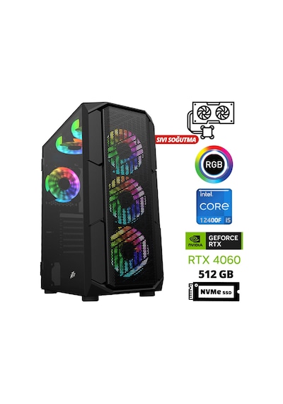 Xaser XSR985 i5-12400F 16 GB 512 GB M.2 NVMe SSD 8 GB RTX4060 Free Dos Masaüstü Oyuncu Bilgisayarı