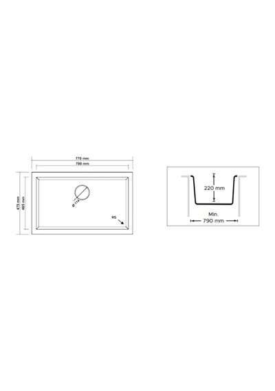 Real Stone K Serisi K013 Eviye Antrasit 77 x 47.5 CM Tezgah Altı Antrasit