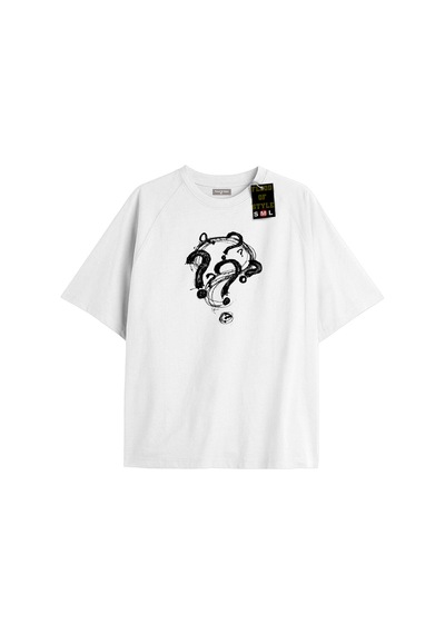 Flood Of Style Beyaz Oversize T-shirt Soru İşareti Özel Tasarım
