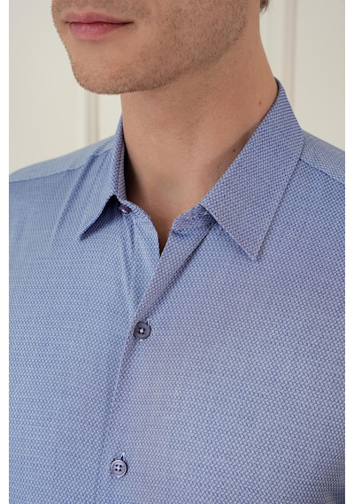 Efor Slim Fit %100 Pamuk Uzun Kol Dokulu Klasik İndigo Gömlek Gk 749 Indigo