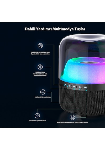 Lecoo RS19 Kablosuz 10W RGB Bluetooth/USB/AUX/SD Kart Taşınabilir Hoparlör Siyah