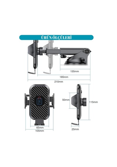 Hb-01 Otomatik Klipsli Araba Telefon Tutucu Ayarlanabilir Cam Ve Torpido Için Yüksek Kalite Tutucu 2 Mixed
