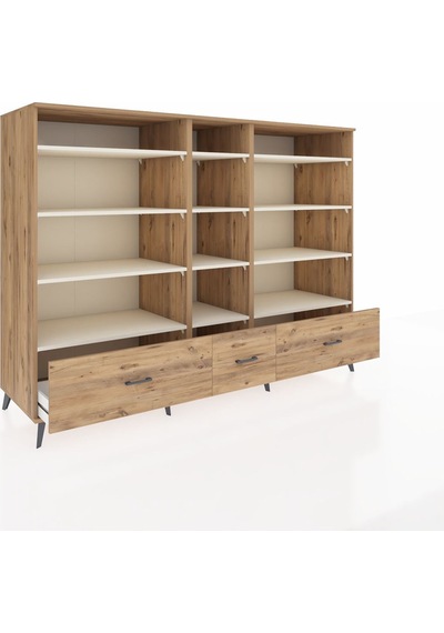 Kronos Dolap 12 Raflı 3 Çekmeceli 220x59x163 Çam-aytaşı/çam Çam-aytaşı/çam