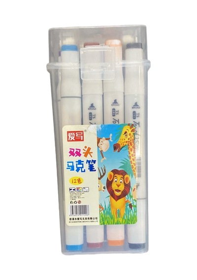 Aixie 双头马克笔 Çift Uçlu Marker Kalem Seti 12 Renk Broad & Fine Tip Sanat Kalemi Şeffaf Kutulu