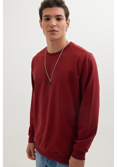 Tudors Erkek 3'lü Siyah-bordo-beyaz Relax Fit Rahat Kesim %100 Pamuk 2 İplik Bisiklet Yaka Sweatshirt-42628 Çok Renkli