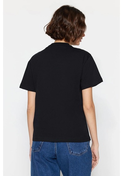 Fiolin Kadın Siyah Basic Örme T-shirt