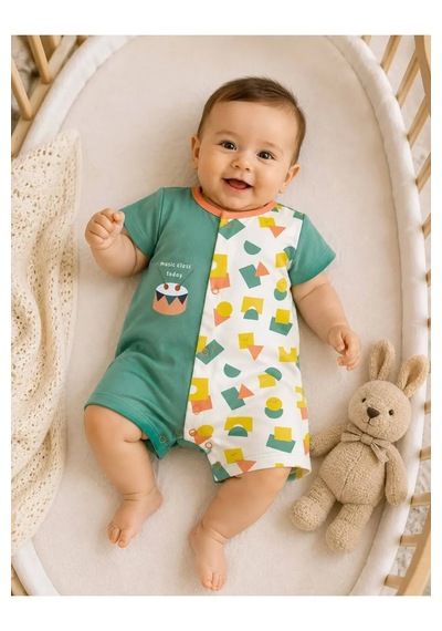 Ferasty İstanbul Unisex Bebek Tulum Çıtçıtlı Kısa Kollu Yeşil