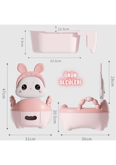 Çocuk Lazımlık Tuvalet Eğitici Taşınabilir Portatif Bebek Tuvaleti Kaymaz Hijyenik Pembe Pembe