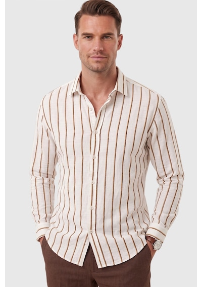 Deepsea Erkek %100 Pamuk Slim Fit Dar Kesim Keten Dokulu Çizgili Uzun Kollu Kahve Gömlek 2600034 Deepsea Erkek %100 Pamuk Slim Fit Dar Kesim Keten Dokulu Çizgili Uzun Kollu Kahve Gömlek 2600034