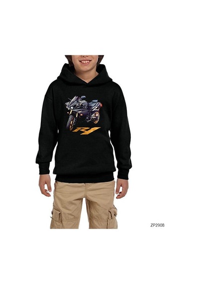 Zepplin Giyim Yamaha R1 Siyah Çocuk Kapşonlu Sweatshirt