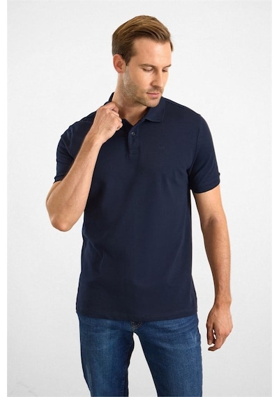 Süvari Lacivert Slim Düz Nakışlı Pike Düğmeli Polo Yaka Tişört Ts1014000474-m09