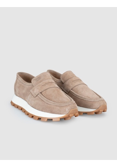 Monamae Krem Süet Deri Kadın Loafer Sneaker Ayakkabı