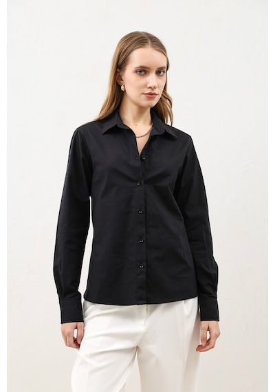 Antioch Basic Slim Fit Kadın Gömlek Siyah