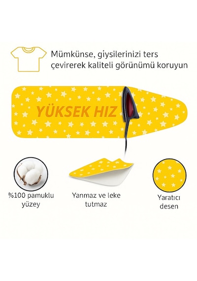 Ütü Masası Kılıfı Keçeli Sarı Yıldızlı Desen Battal Boy Xxl Pamuklu Yanmaz Üretim Sarı