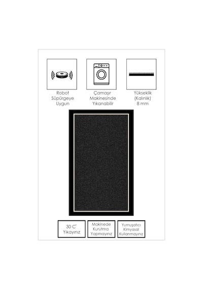 West Home Dijital Baskı Yıkanabilir Kaymaz Taban Salon Halısı Mutfak Halısı Yolluk Wh 478 Black