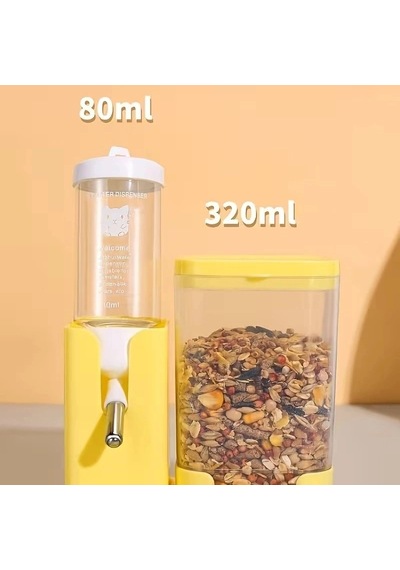 Özel Üretim Besleme Seti Kemirgen Hamster Mama Ve Su Kabı - 2'si 1 Arada - 80 Ml Su Haznesi