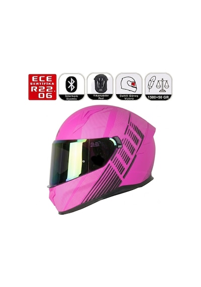 M910 Lady Fuchsıa Motosiklet Kaskı Güneş Vizörlü Full Face Kadın Kask Çok Renkli