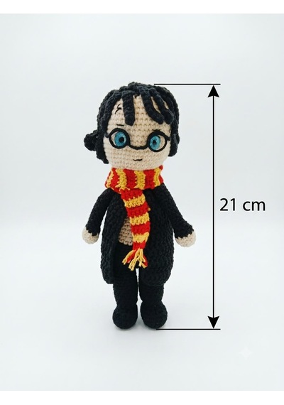 Harry Amigurumi Örgü Oyuncak - Film Karakteri Hediyelik Figür 21 Cm Siyah