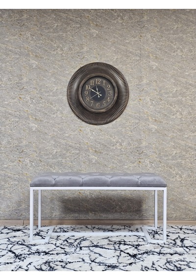 Zafir Beyaz Boyalı - L - Ayaklı 100 Cm X 38 Cm Oturak - Bench - Makyaj Taburesi - Makyaj Oturak Gri