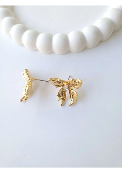 Çelik Gold Kelebek Küpe Sevgiliye Hediye Altın