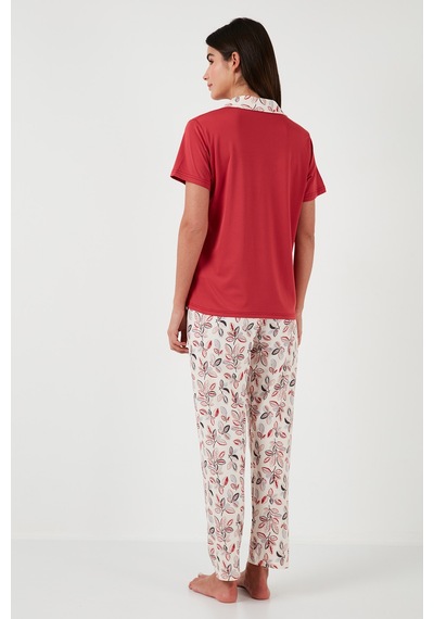 Lela Regular Fit Gömlek Yaka Kısa Kollu Bayan Pijama Takımı 65730101 Kırmızı