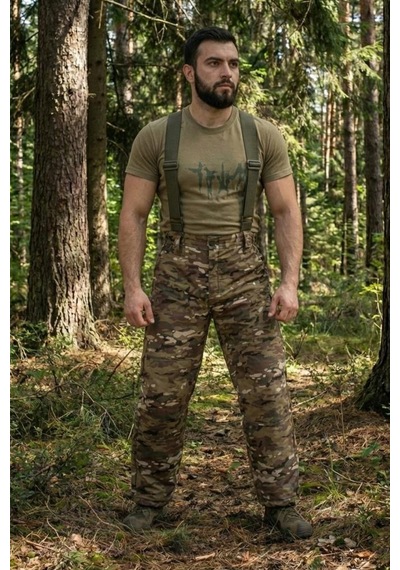 Hadpols Single Sword Softshell Su Geçirmez İçi Polarlı Salopet Pantolon Soğuk Koruma Zorlu Hava Kamp Giysisi Kamuflaj