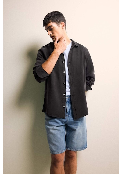 Defacto Regular Fit Gömlek Yaka Twill Uzun Kollu Gömlek G0406ax25aubn339 Kahve
