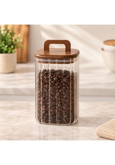 Akasya Kapaklı Kulplu Kare Cam Kavanoz 700 Ml, Çizgili Borosilikat Hava Geçirmez Mutfak Ve Kiler Saklama Kabı Diğer