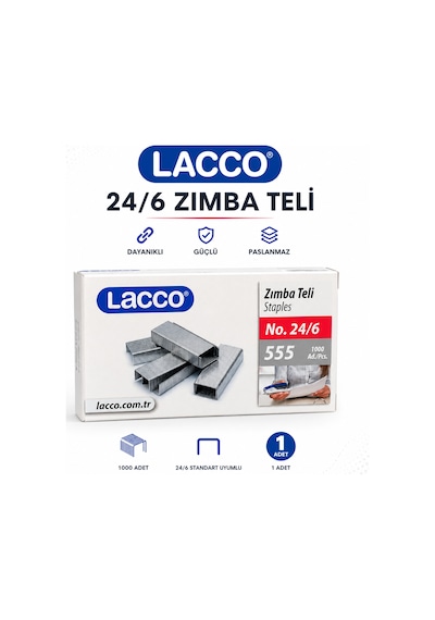 Lacco 24/6 Zımba Teli 1000 Adet Güçlü Dayanıklı Paslanmaz Standart Zımba Teli 1 Kutu