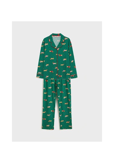 Lcw Dream Yeşil Gömlek Yaka Yılbaşı Temalı Kadın Pijama Takım