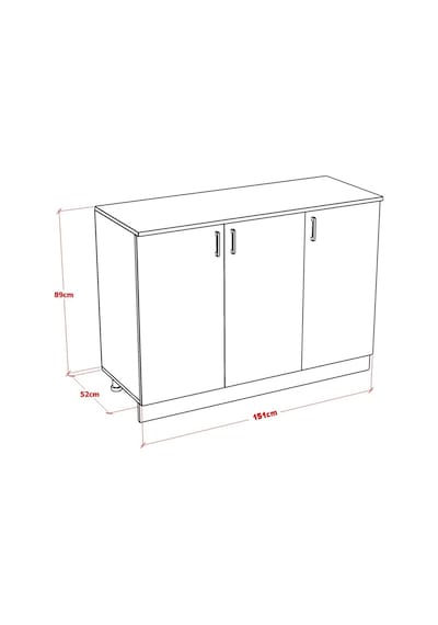 Piku Alt Modül Mutfak Dolabı 150 Cm Tezgah Dahil Beyaz