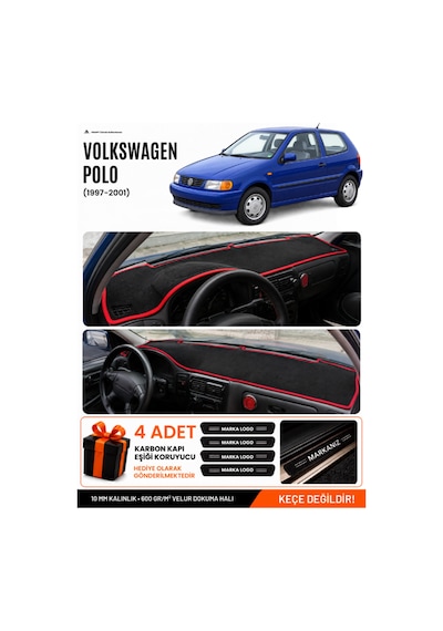 Volkswagen Polo Classic 1997-2001 Uyumlu Torpido Örtüsü, Torpido Kılıfı - Siyah Kırmızı