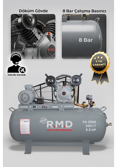 R.m.d Kompresör Hava Kompresörü Pistonlu 300 Lt 2 Kafa 8 Bar 5.5 Hp I Paı290b