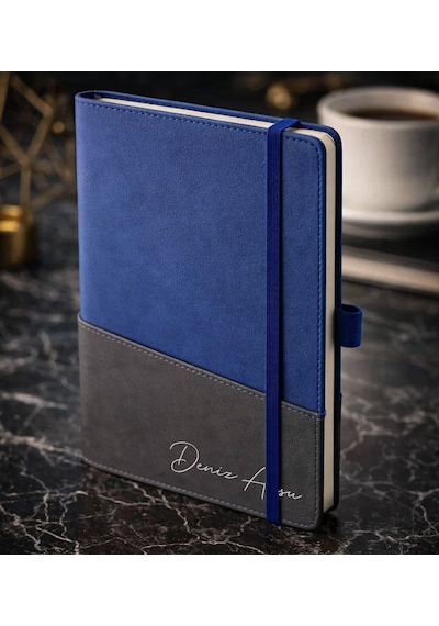 Bk Gift Kişiye Özel Mavi Termo Deri Defter -17, Kartvizit Bölmeli, Çizgili Ivory Kağıt Kobitmeyencom36106 Bk Gift