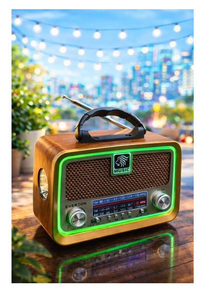 Everton Rt-654 Nostaljik Led Işıklı Radyo Fm / Am / Sw Destekli Retro Tasarım Taşınabilir Radyo Fenerli 3 Band Radio