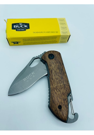Buck Marka Ahşapkasa X74 MiniKamp Çakı //15cm Gri - Kahverengi
