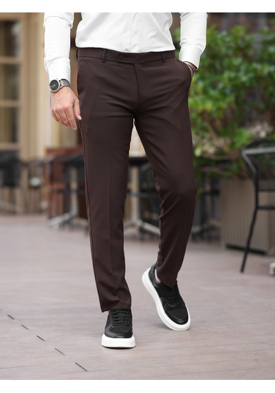 A Kalite Slim Fit Likralı Kumaş Pantolon Kahverengi