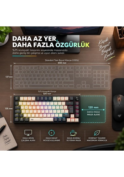 %75 Kablolu Rgb Mekanik Gaming Klavye, Türkçe Q, Blue Switch Kb-09