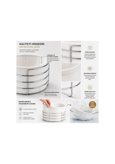 Gümüş Detaylı Galvaniz Metal Bezli Yuvarlak Ekmek Sepeti 22x11 Cm Yıkanabilir Kumaşlı Modern Şık Sunumluk Gümüş Metal Beyaz Gümüş Detaylı Galvaniz Metal Bezli Yuvarlak Ekmek Sepeti 22x11 Cm Yıkanabilir Kumaşlı Modern Şık Sunumluk Gümüş Metal Beyaz