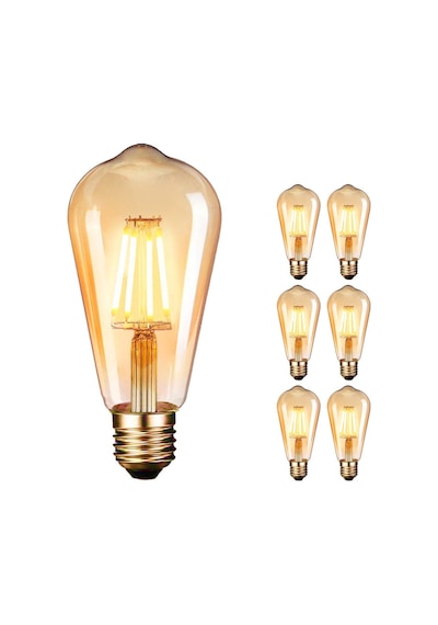 Edison Vintage Led Ampul E27 4w/220v 2600-2700 K Retro Antik, Kehribar Sıcak, 6'lı Paket Standart
