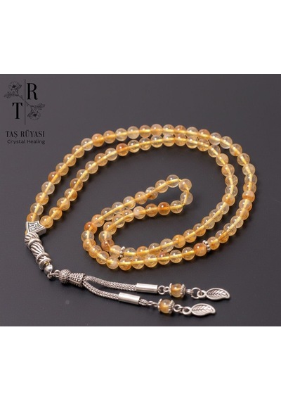 Sitrin Doğal Taş 99 Luk Dua Tesbihi 6 Mm - Bolluk Ve Başarının Enerjisi Açık Gri